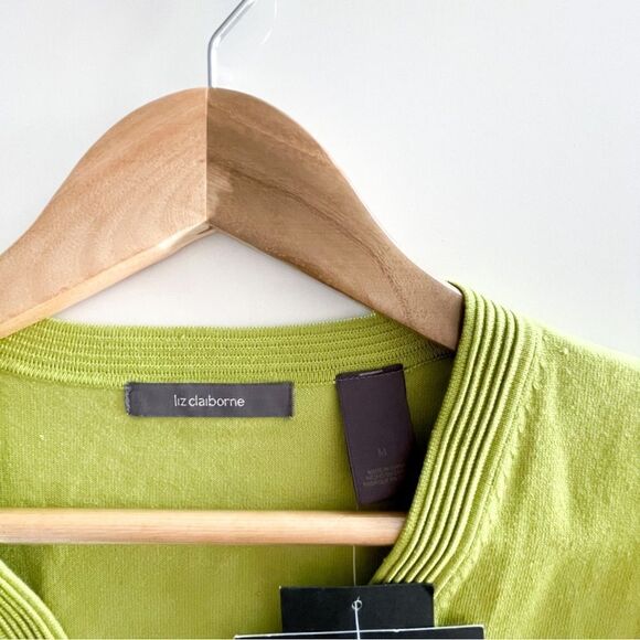 Liz Claiborne Silk Knit Green Top V-Neck Short Sleeved Button Up Women's M NWT - Picture 6 of 8